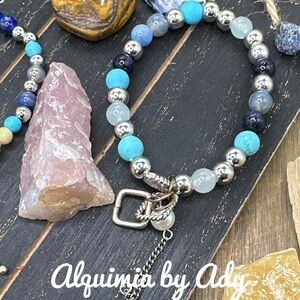 Turquoise lapis aquamarine adjustable bracelet